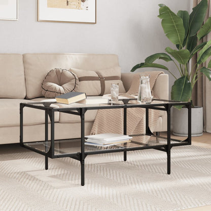 Salontafel met transparant glazen blad 98,5x50x45 cm staal
