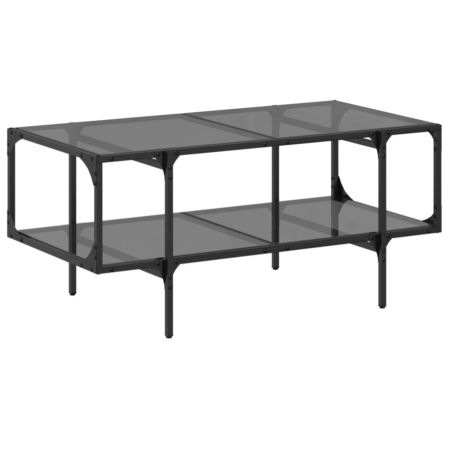 Salontafel met zwart glazen blad 98,5x50x45 cm staal