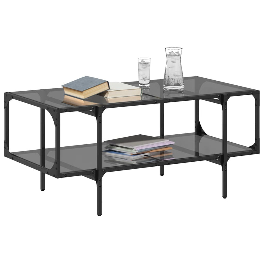 Salontafel met zwart glazen blad 98,5x50x45 cm staal