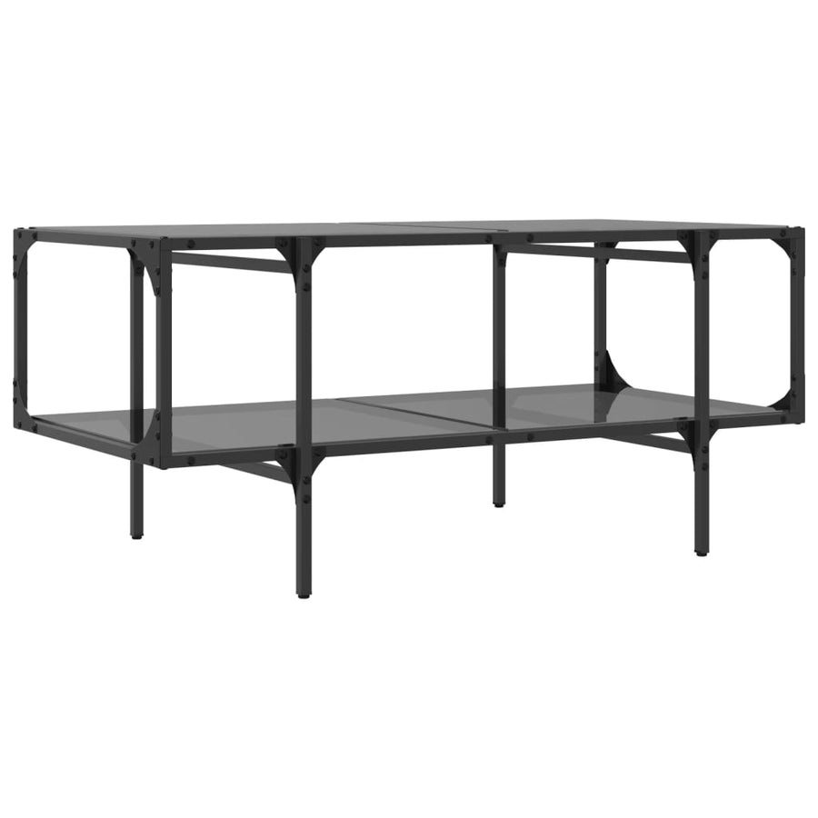 Salontafel met zwart glazen blad 98,5x50x45 cm staal