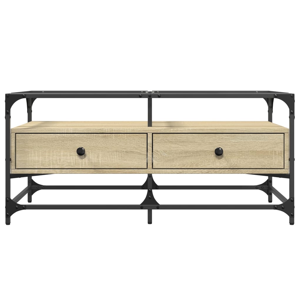 Salontafel met glazen blad 98,5x50x45 cm sonoma eiken staal