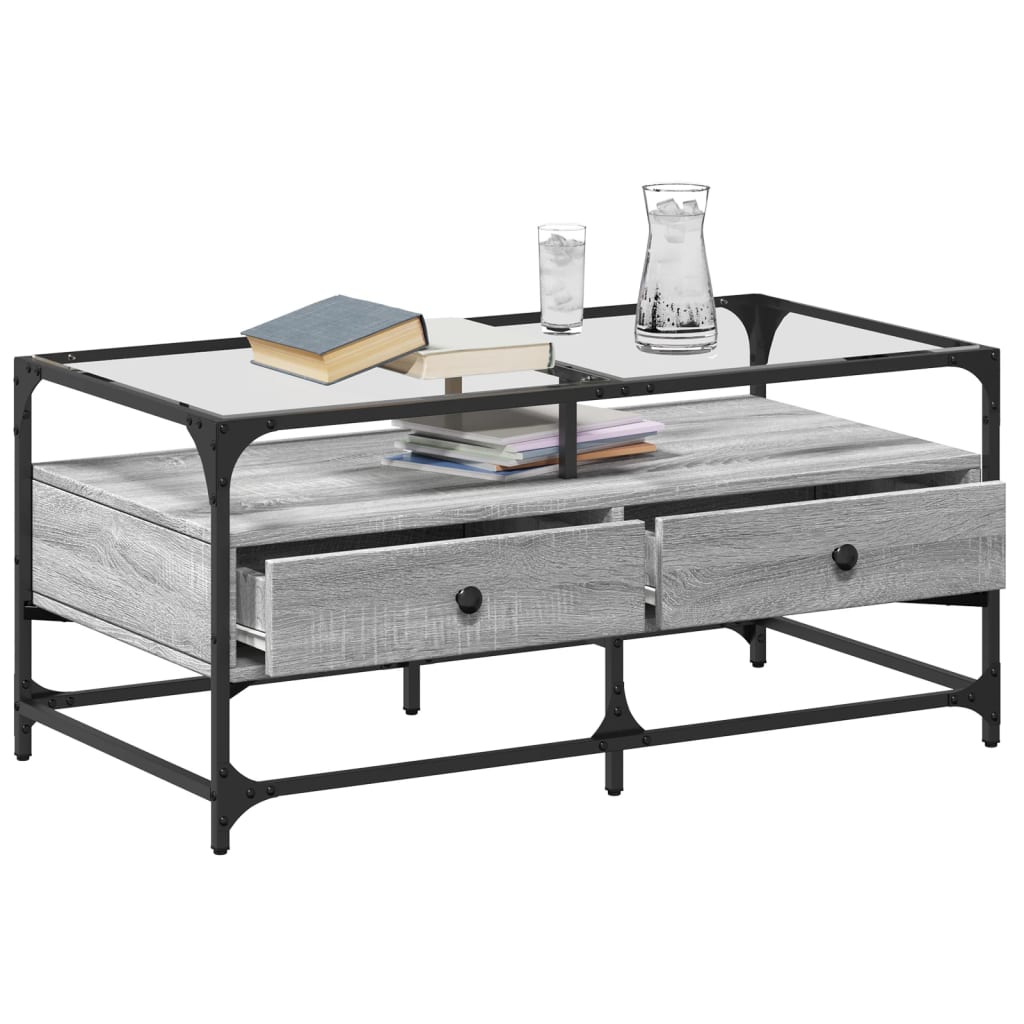 Salontafel met glazen blad 98,5x50x45 cm staal
