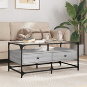 Salontafel 98,5x50x45 cm glas staal grijs sonoma eiken