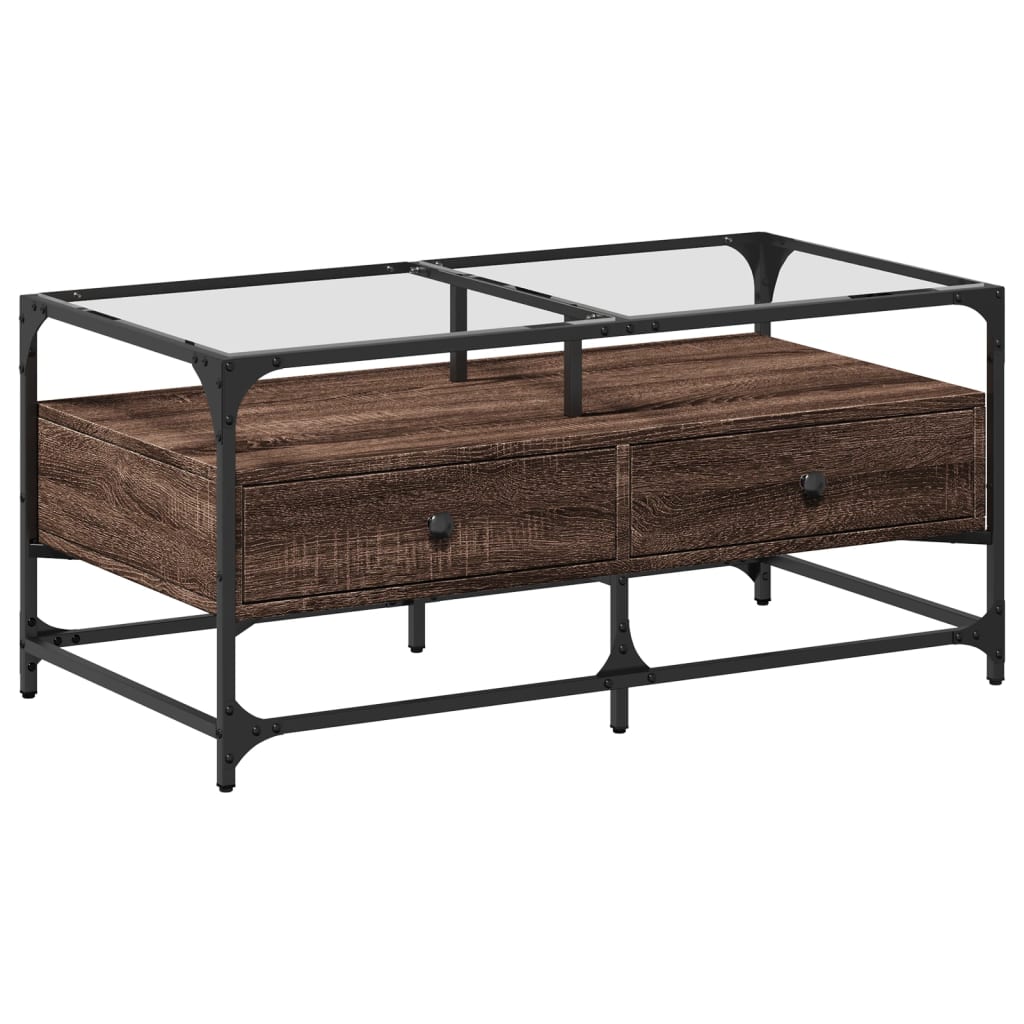 Salontafel met glazen blad 98,5x50x45 cm sonoma eiken staal