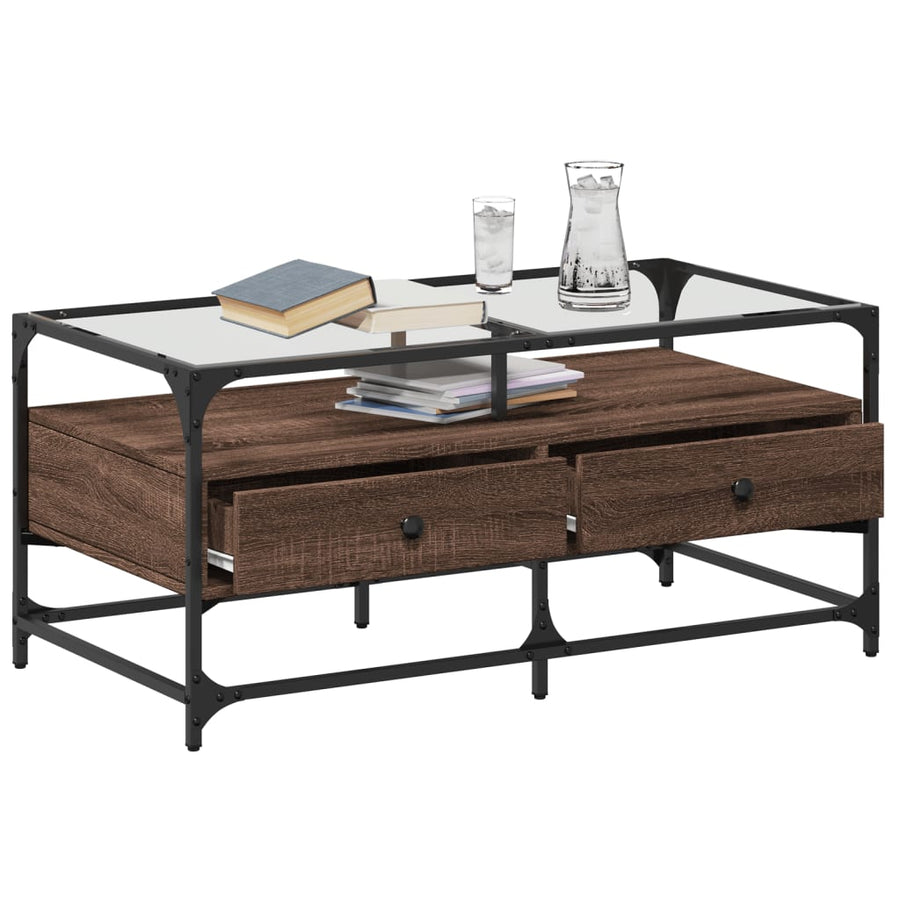 Salontafel met glazen blad 98,5x50x45 cm sonoma eiken staal