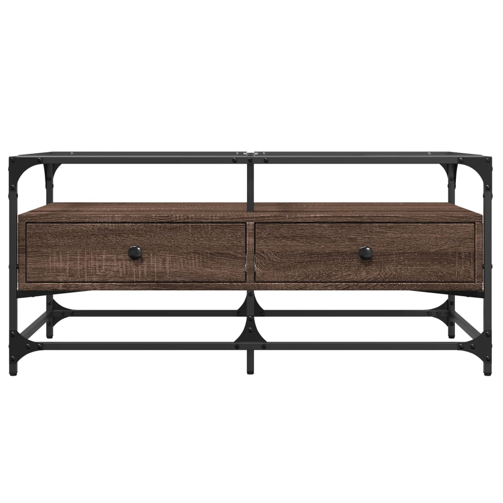 Salontafel met glazen blad 98,5x50x45 cm sonoma eiken staal