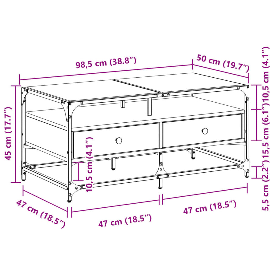 Salontafel met glazen blad 98,5x50x45 cm sonoma eiken staal