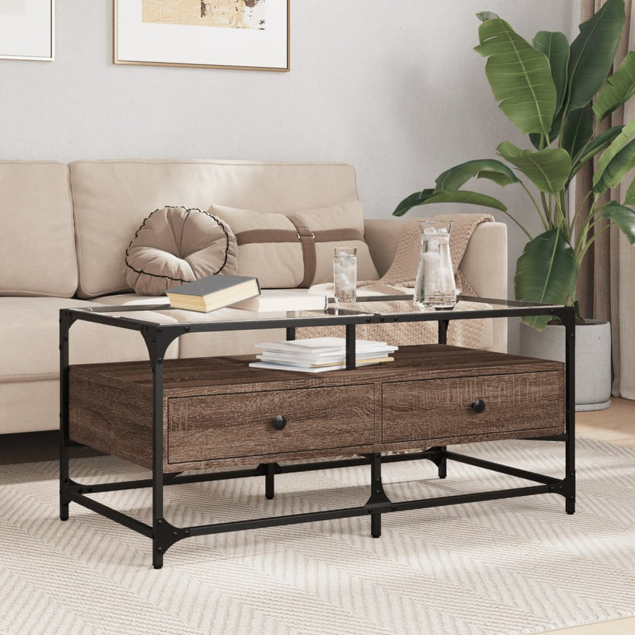 Salontafel met glazen blad 98,5x50x45 cm sonoma eiken staal