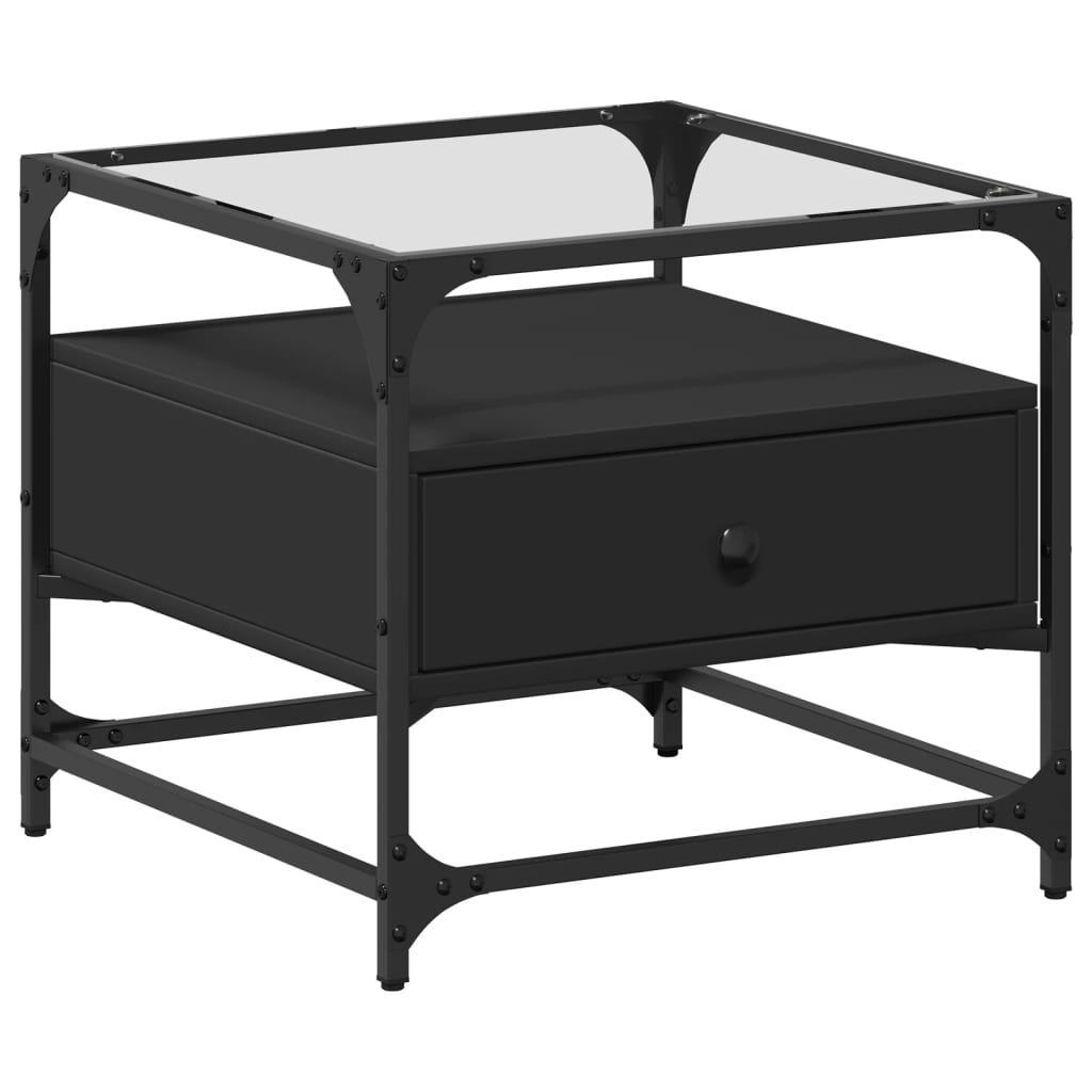 Salontafel met zwart glazen blad 50x50x45 cm staal