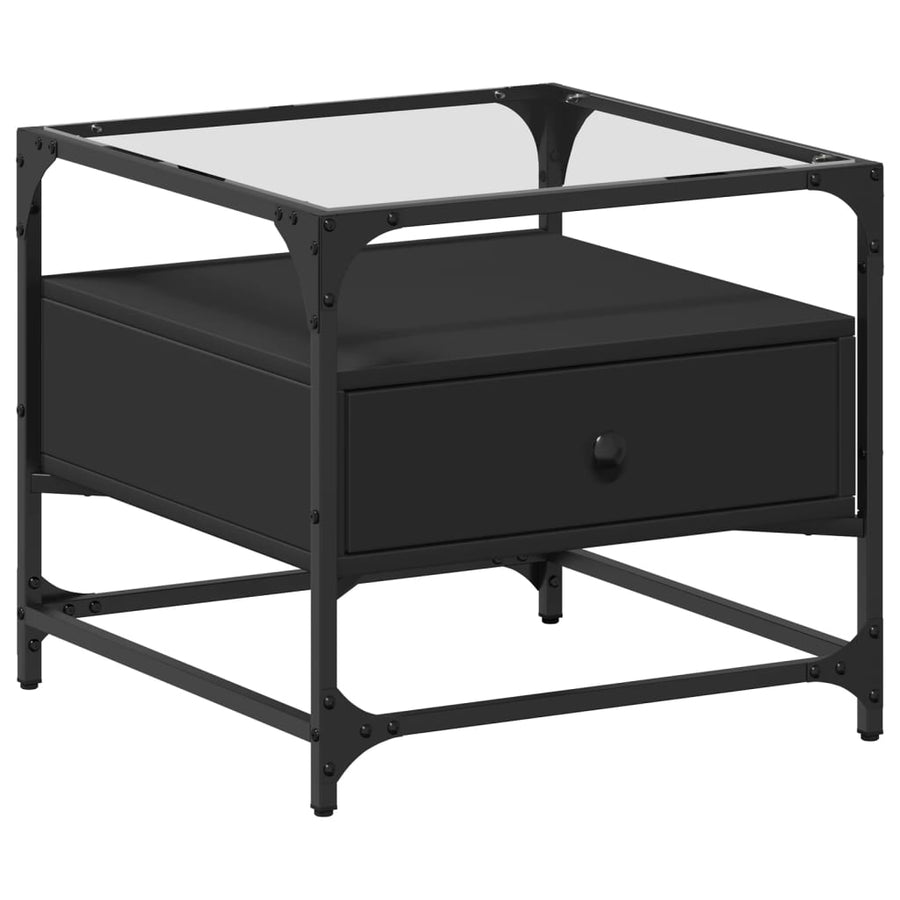 Salontafel met zwart glazen blad 50x50x45 cm staal