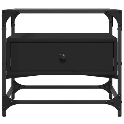 Salontafel met zwart glazen blad 50x50x45 cm staal
