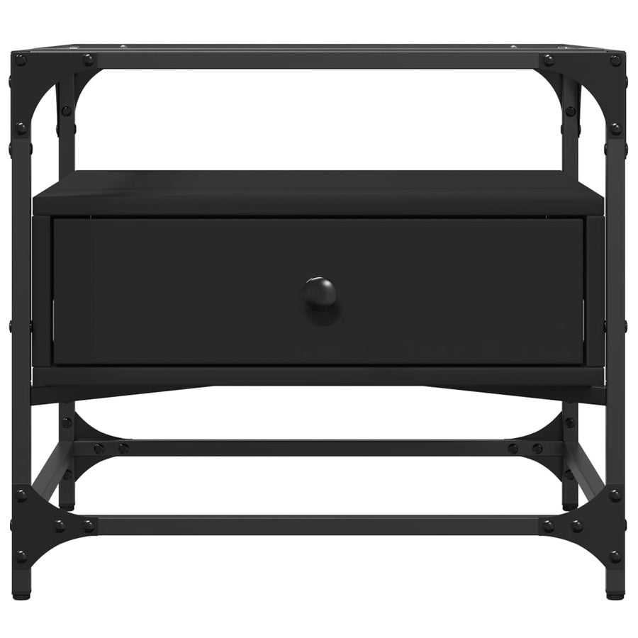Salontafel met zwart glazen blad 50x50x45 cm staal