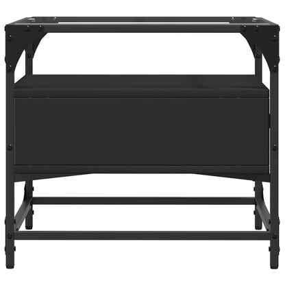Salontafel met zwart glazen blad 50x50x45 cm staal