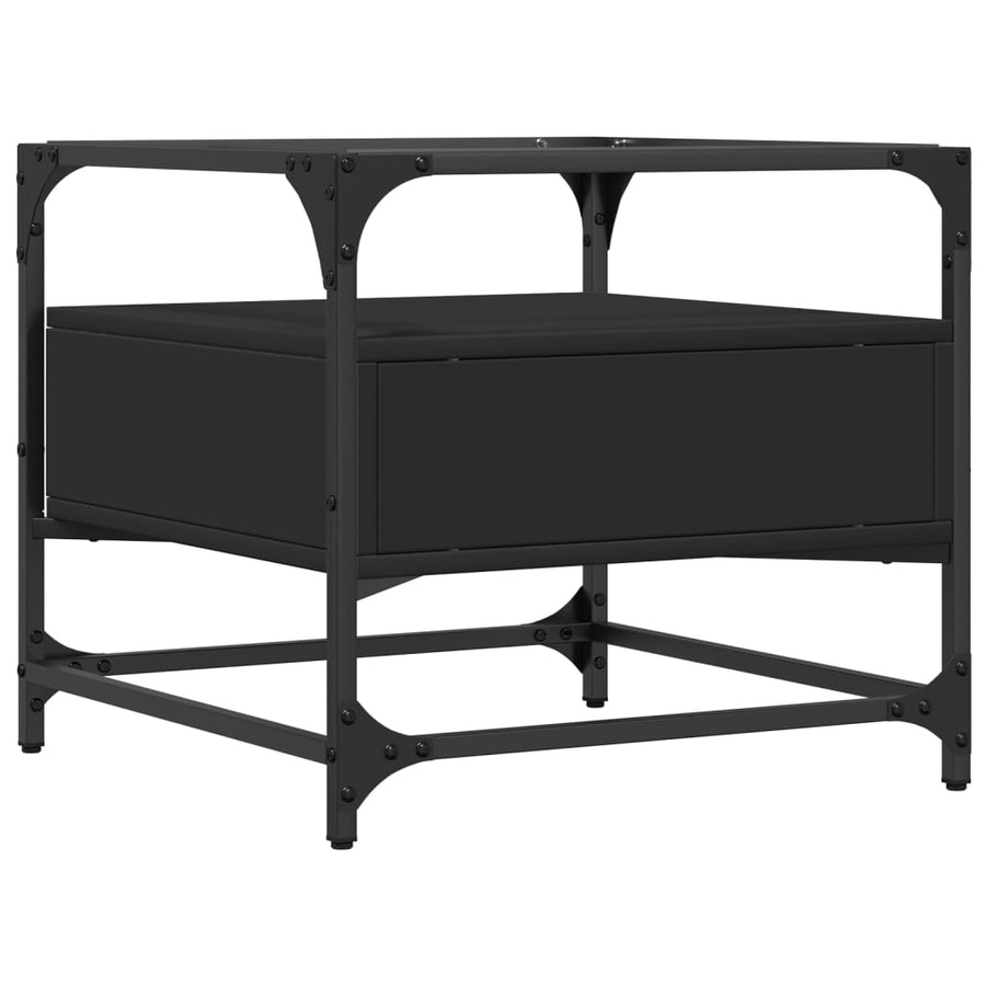 Salontafel met zwart glazen blad 50x50x45 cm staal