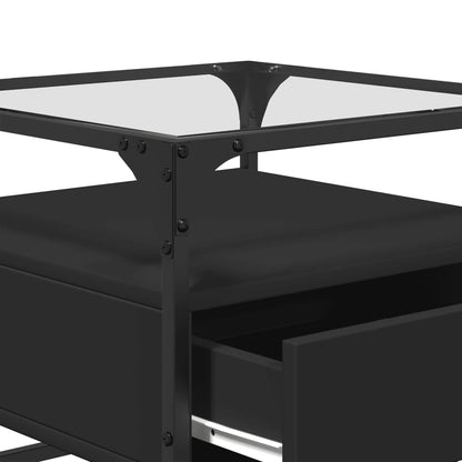 Salontafel met zwart glazen blad 50x50x45 cm staal