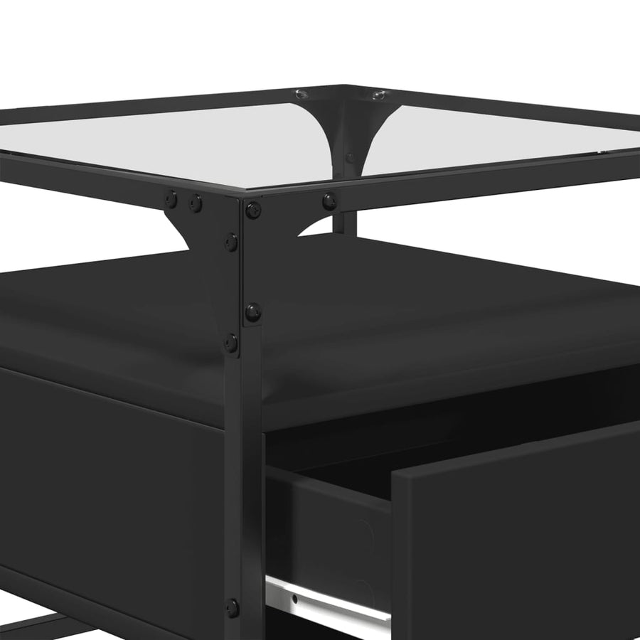 Salontafel met zwart glazen blad 50x50x45 cm staal