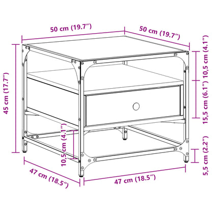 Salontafel met zwart glazen blad 50x50x45 cm staal
