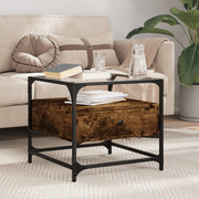 Salontafel 50x50x45 cm glas gerookt eiken staal