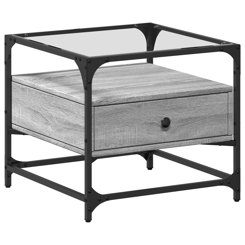 Salontafel met glazen blad 50x50x45 cm staal