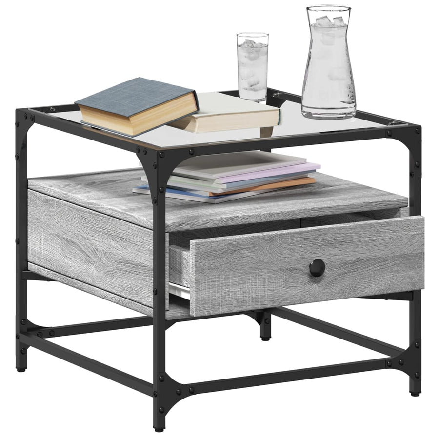 Salontafel met glazen blad 50x50x45 cm staal
