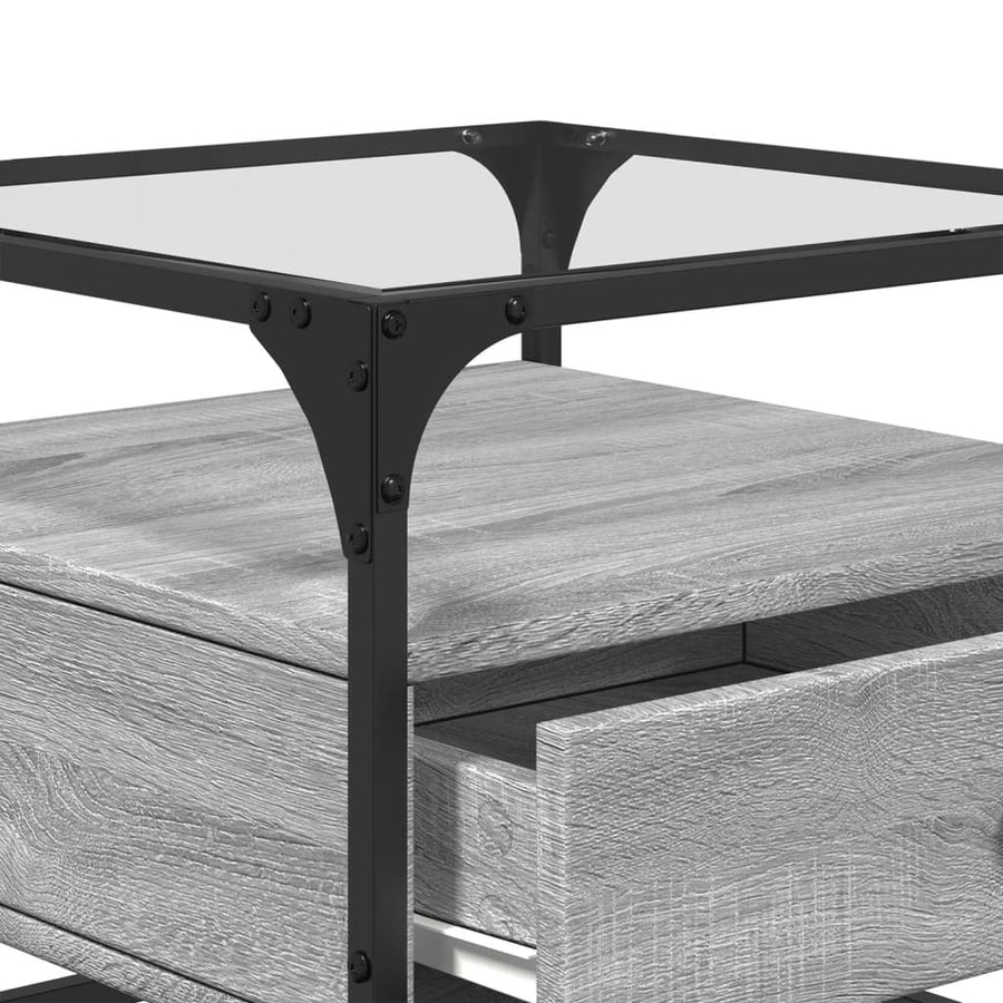 Salontafel met glazen blad 50x50x45 cm staal