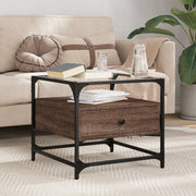 Salontafel 50x50x45 cm bruineiken glas staal