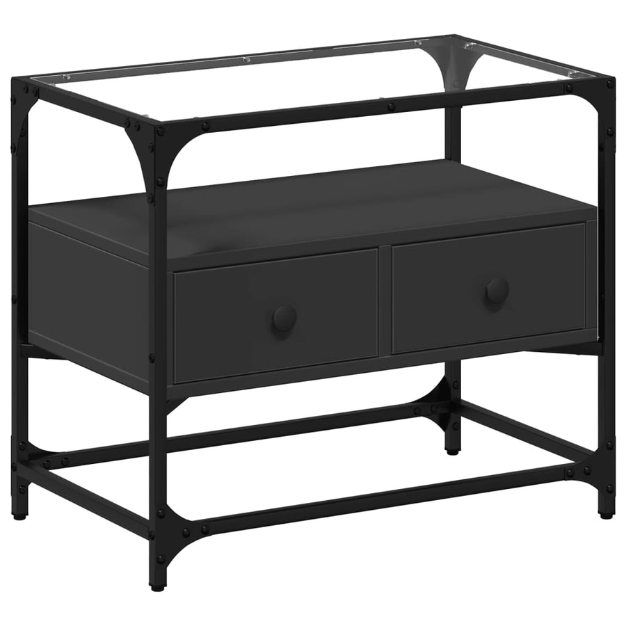 Tv-meubel met glazen blad 60x35x51 cm bewerkt hout zwart