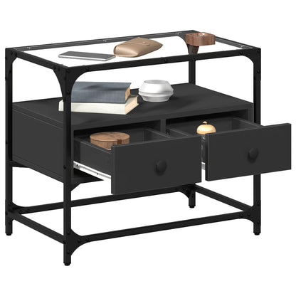 Tv-meubel met glazen blad 60x35x51 cm bewerkt hout zwart