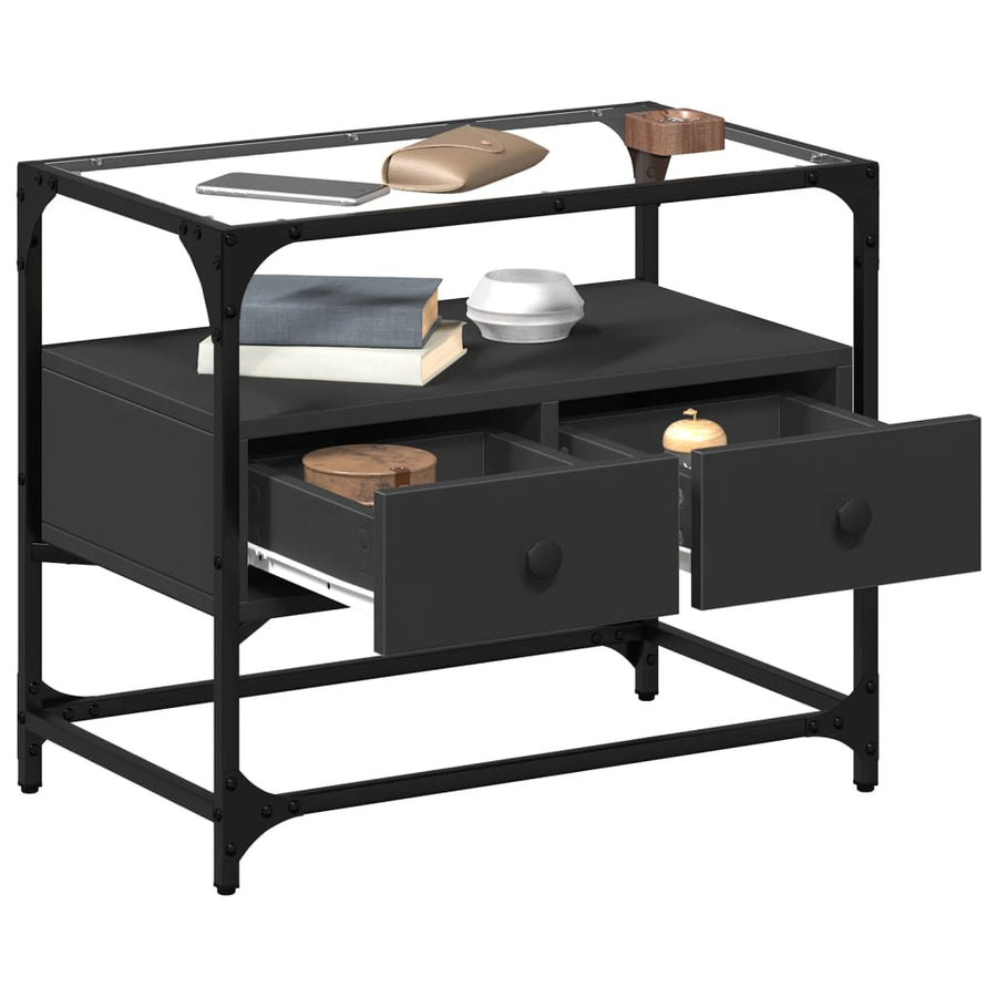 Tv-meubel met glazen blad 60x35x51 cm bewerkt hout zwart