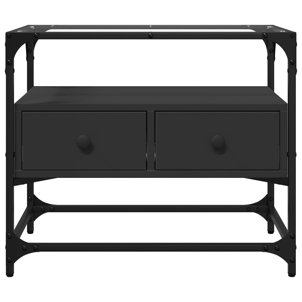 Tv-meubel met glazen blad 60x35x51 cm bewerkt hout zwart