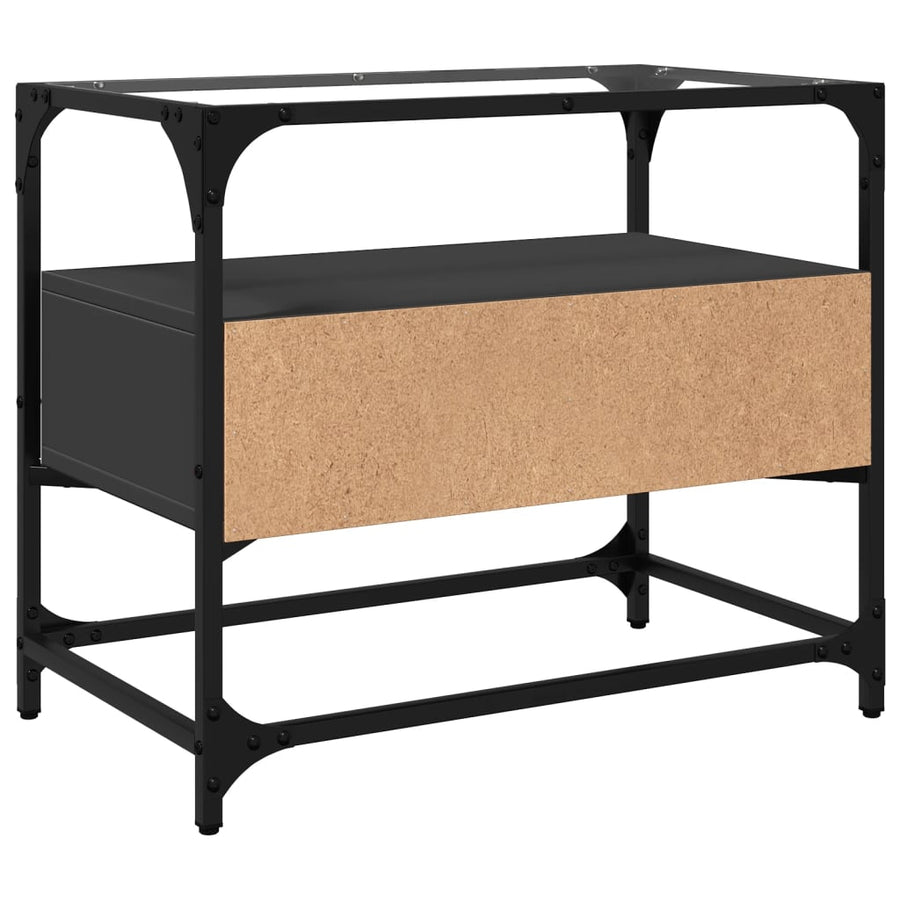 Tv-meubel met glazen blad 60x35x51 cm bewerkt hout zwart