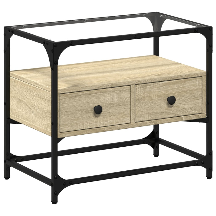 Tv-meubel met glazen blad 60x35x51 cm bewerkt hout sonoma eiken