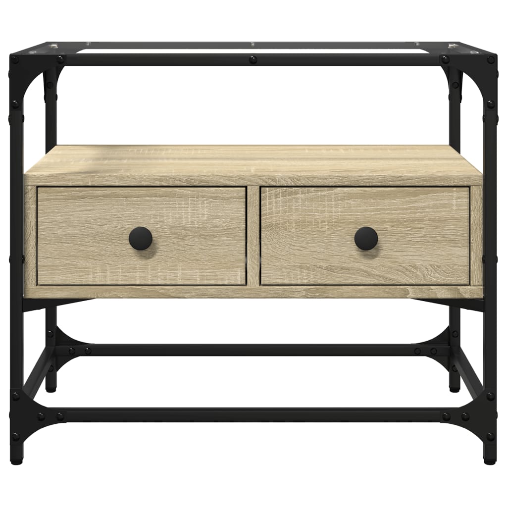 Tv-meubel met glazen blad 60x35x51 cm bewerkt hout sonoma eiken