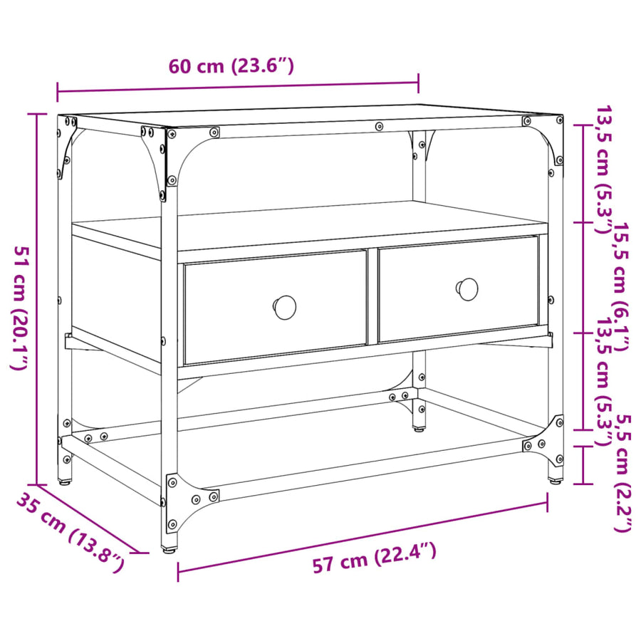 Tv-meubel met glazen blad 60x35x51 cm bewerkt hout sonoma eiken