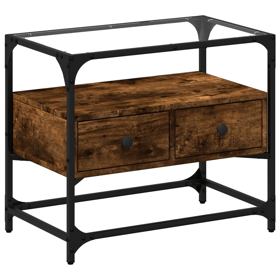 Tv-meubel met glazen blad 60x35x51 cm hout gerookt eikenkleurig