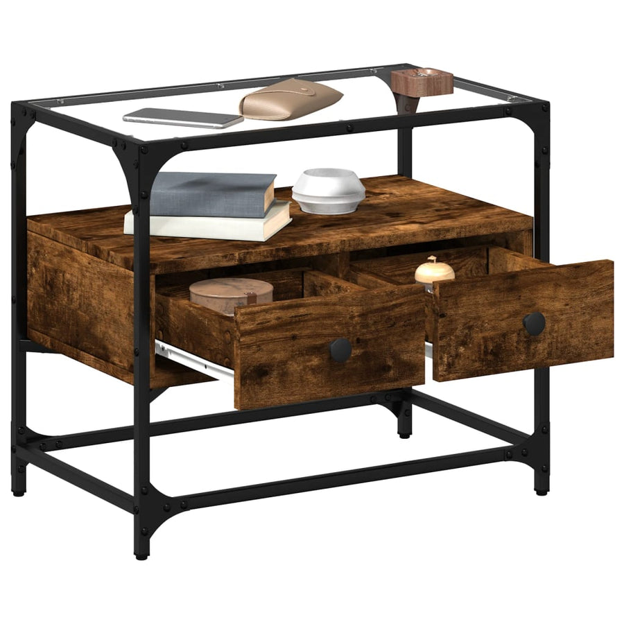 Tv-meubel met glazen blad 60x35x51 cm hout gerookt eikenkleurig