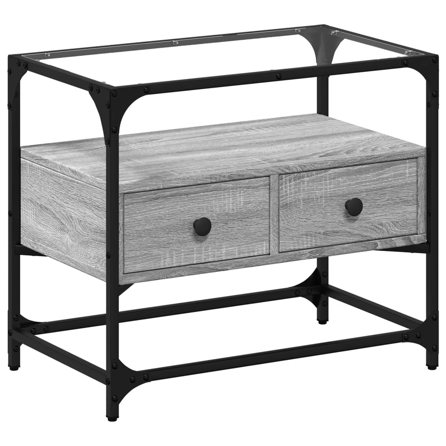 Tv-meubel met glazen blad 60x35x51 cm bewerkt hout grijs sonoma