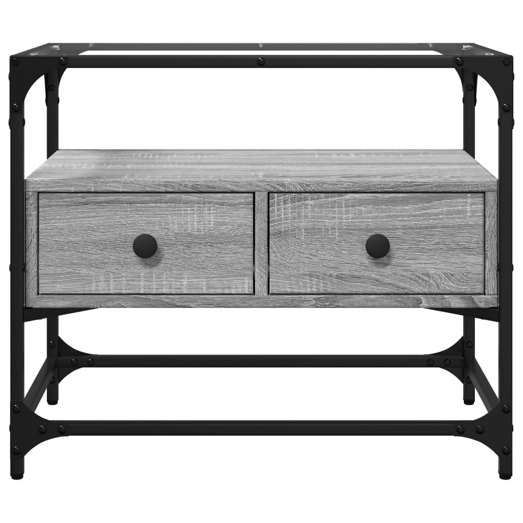 Tv-meubel met glazen blad 60x35x51 cm bewerkt hout grijs sonoma