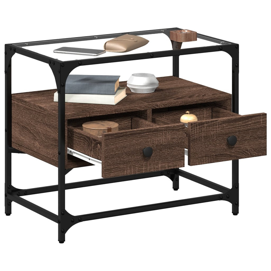 Tv-meubel met glazen blad 60x35x51 cm hout bruin eikenkleurig