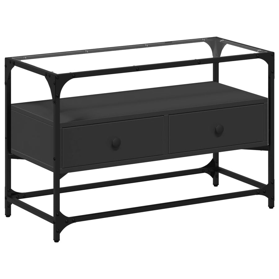 Tv-meubel met glazen blad 80x35x51 cm bewerkt hout zwart
