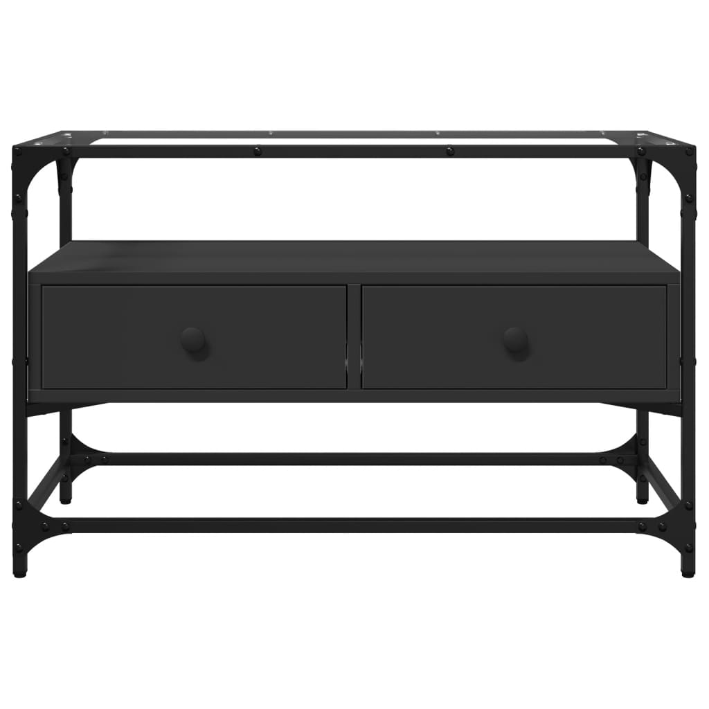 Tv-meubel met glazen blad 80x35x51 cm bewerkt hout zwart