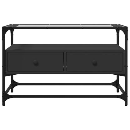 Tv-meubel met glazen blad 80x35x51 cm bewerkt hout zwart
