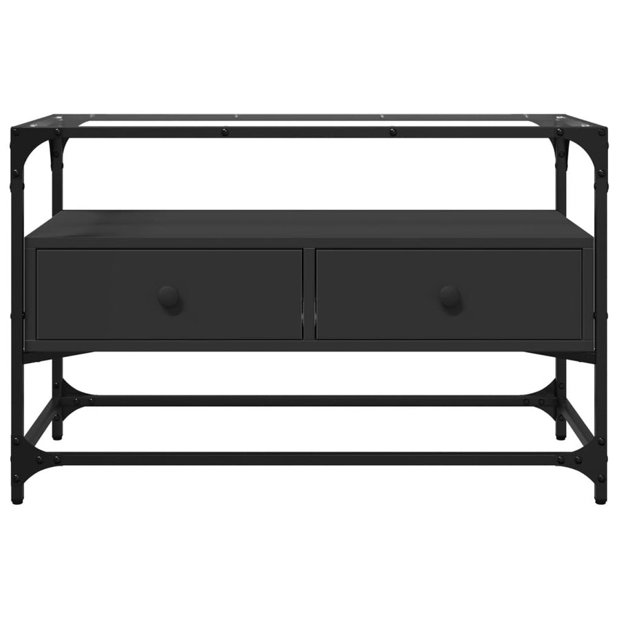 Tv-meubel met glazen blad 80x35x51 cm bewerkt hout zwart