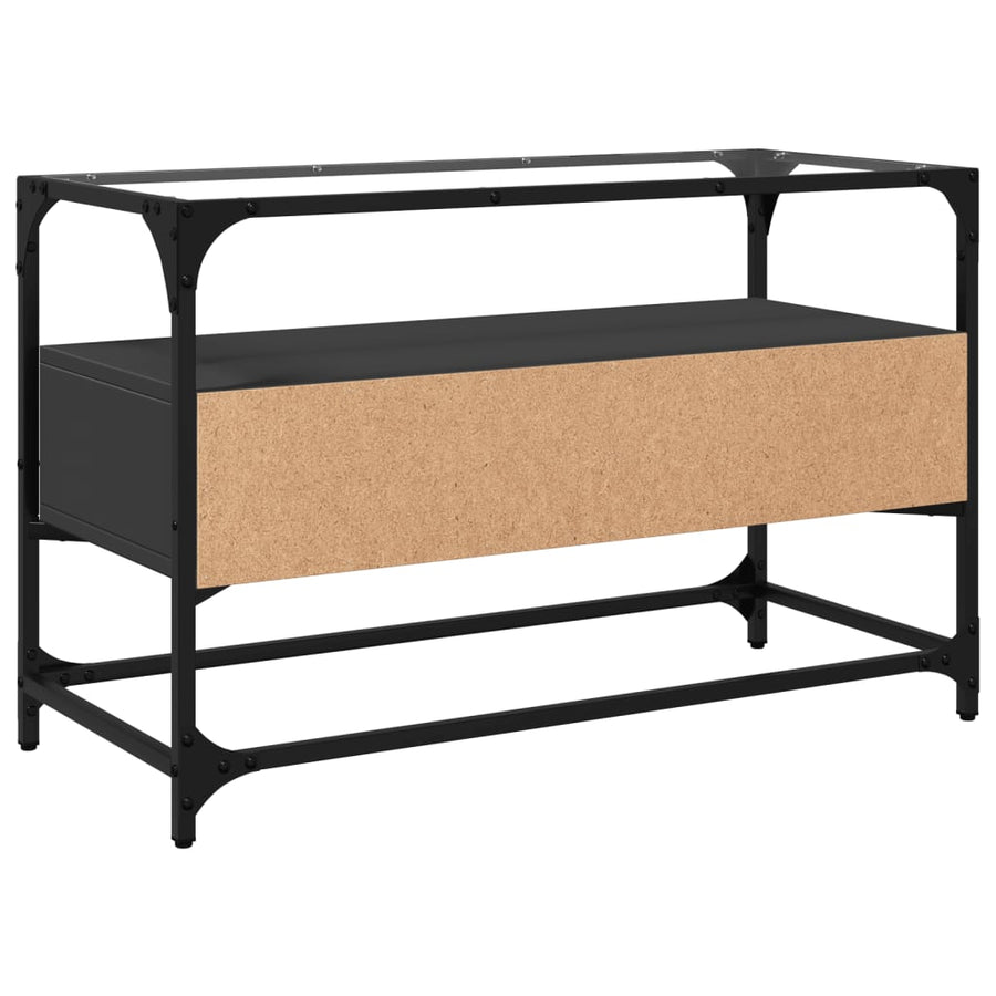 Tv-meubel met glazen blad 80x35x51 cm bewerkt hout zwart