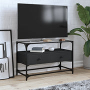 Tv-meubel 80x35x51 cm bewerkt hout zwart met glazen blad