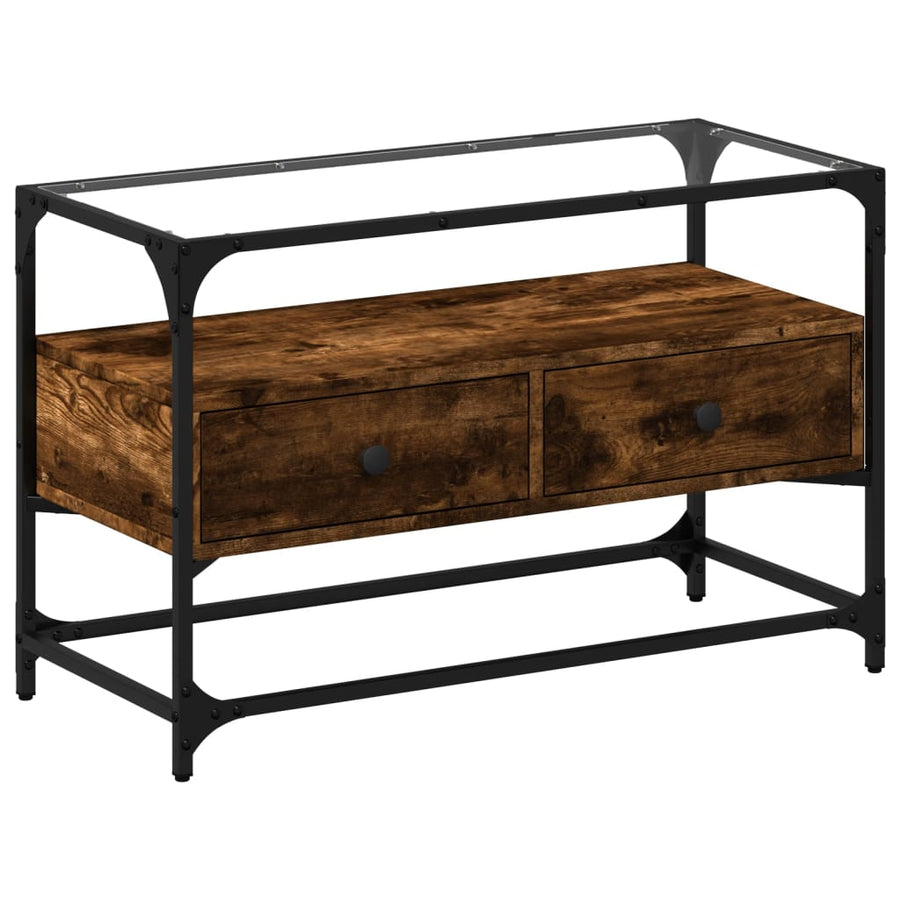 Tv-meubel met glazen blad 80x35x51 cm hout gerookt eikenkleurig