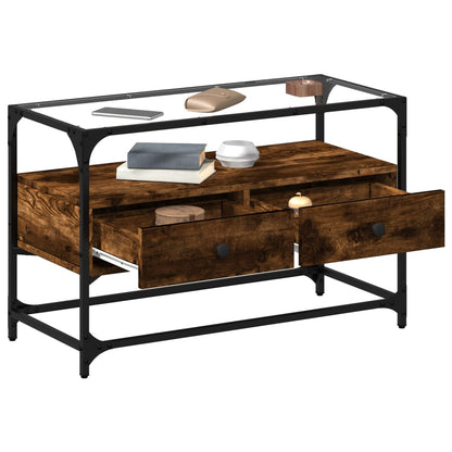 Tv-meubel met glazen blad 80x35x51 cm hout gerookt eikenkleurig