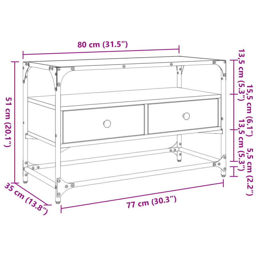 Tv-meubel met glazen blad 80x35x51 cm hout gerookt eikenkleurig