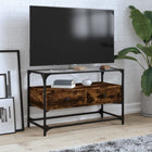 Tv-meubel 80x35x51 cm hout gerookt eiken met glazen blad