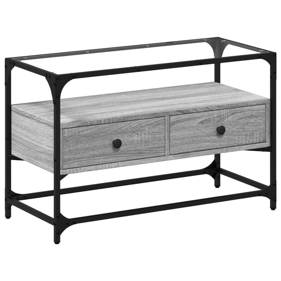 Tv-meubel met glazen blad 80x35x51 cm bewerkt hout grijs sonoma